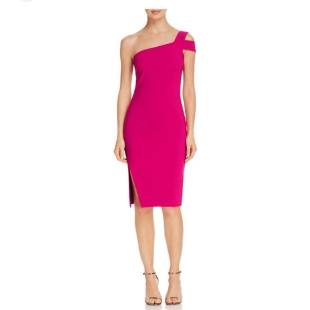 Likely Fuchsia Pink One‎ Shoulder Sheath Bodycon Party Chic Dress Slit Size 8